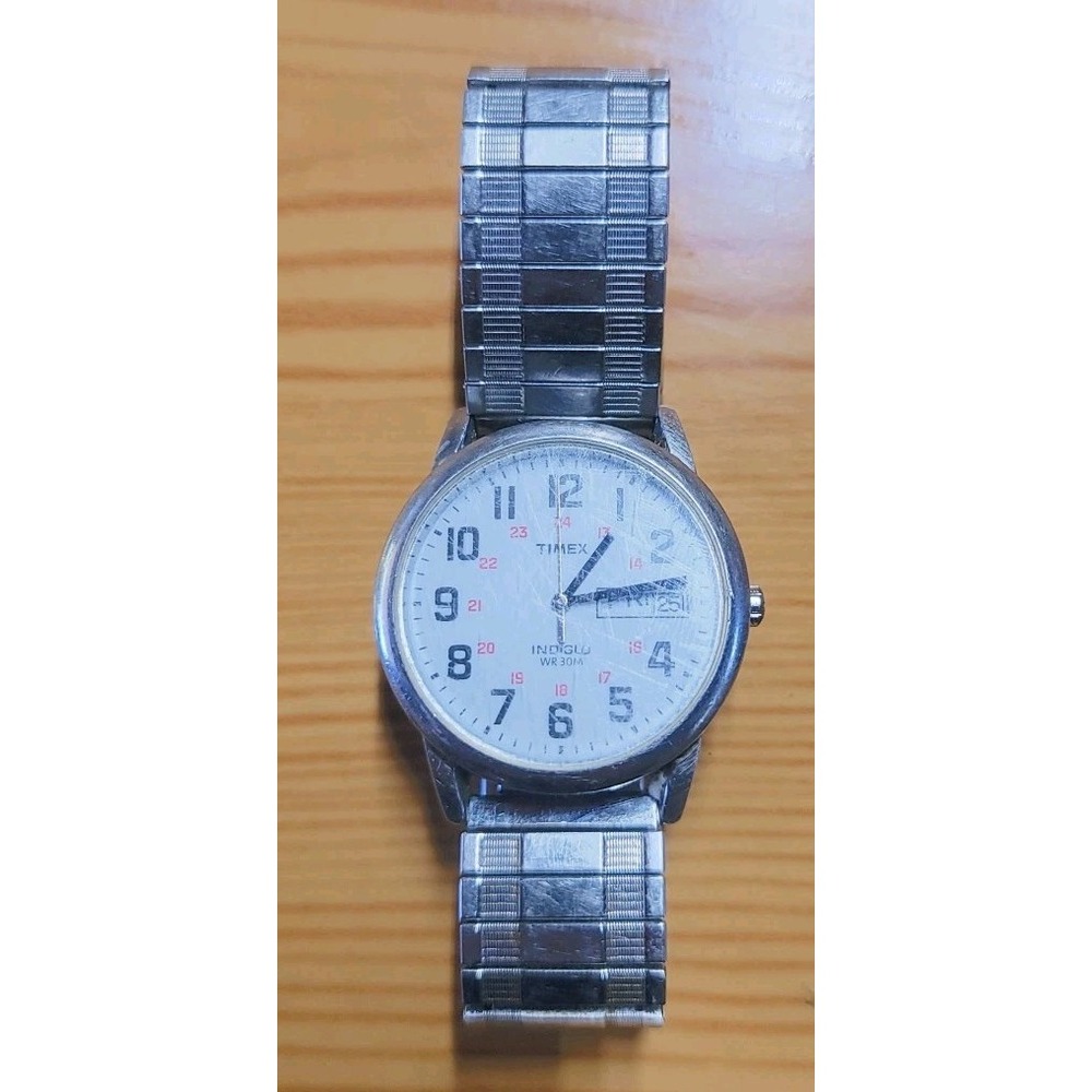 Timex Indiglo Men's Silver Tone Expansion Band Watch WR30M Dead Battery